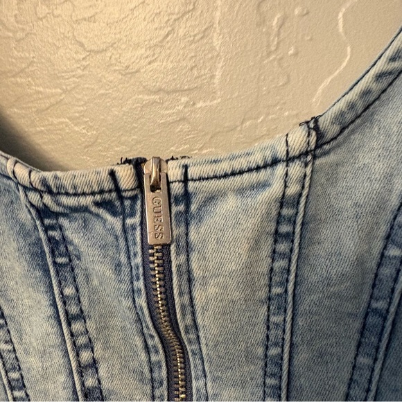 Guess y2k acid wash denim bustier front slit bodycon sleeveless dress small - Picture 5 of 16